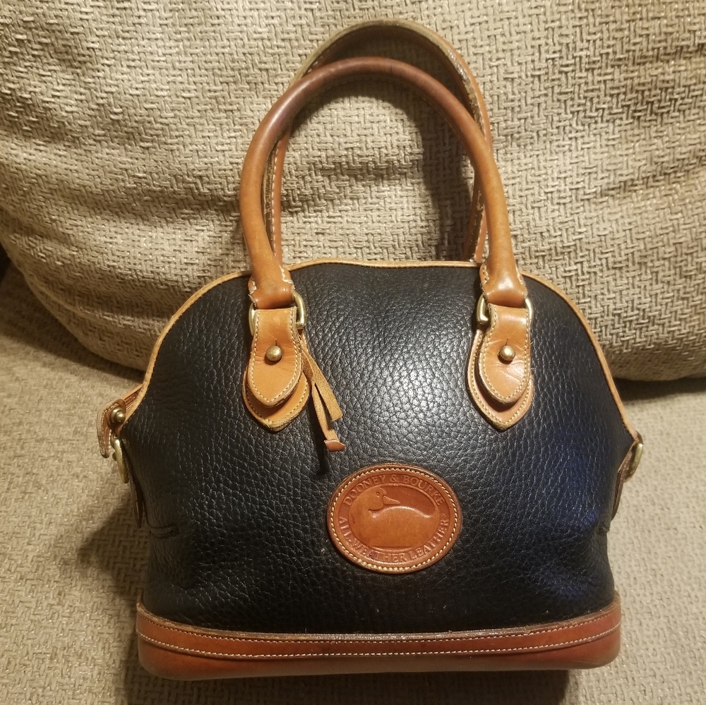 Dooney & Bourke Black and Tan Norfolk Satchel Bag